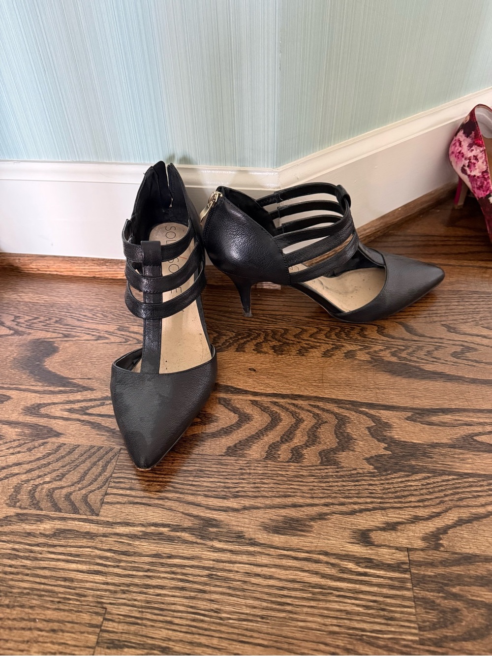 Sole Society Black Pointed-Toe Strappy Heels